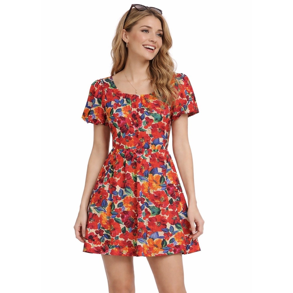 NEW Sadie And Sage Ditsy Mini Dress XS Ruched Puff Sleeve Cottage Fairy Spring
